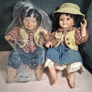 DOLLS Vintage Pair of Porcelain Boy & Girl WESTERN 12" x 6" each